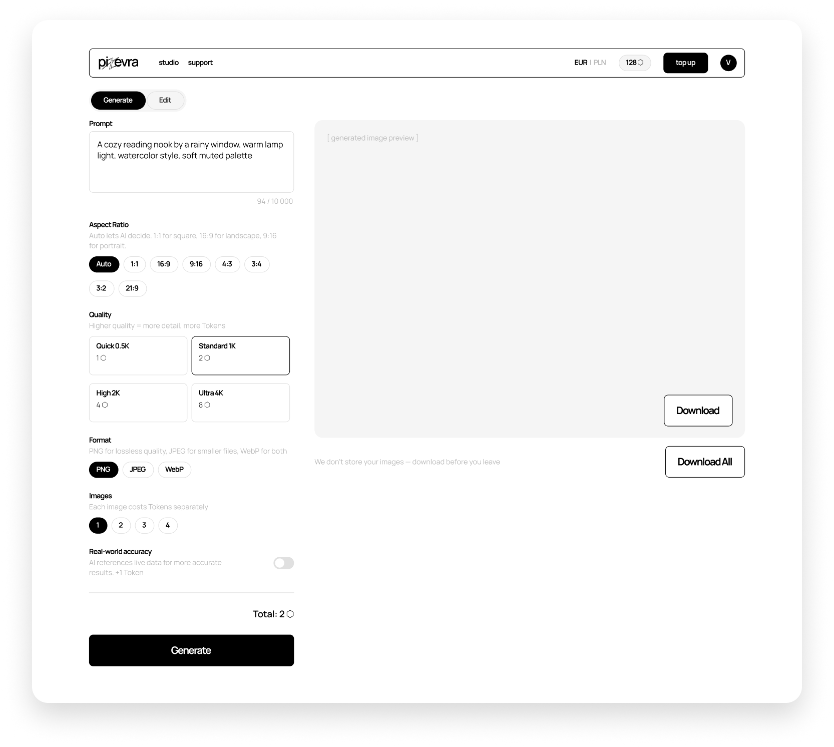 Pixevra studio — generate